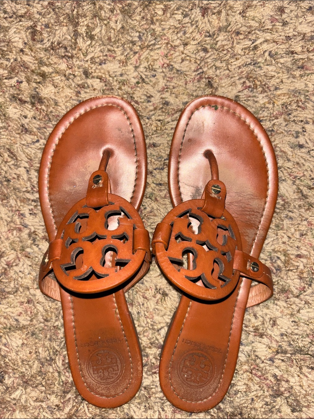 Tory Burch Brown Miller Leather Logo Thong Sandals size 9 - Picture 9 of 9